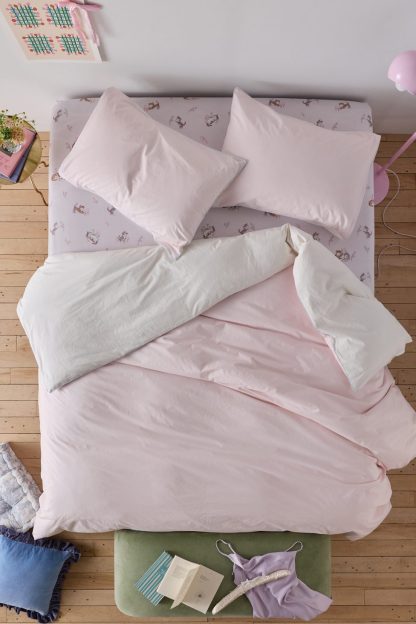 Jordan Reversible Piped Edge Cotton Percale Duvet Cover - Ballet Slipper/Sugar Swizzle