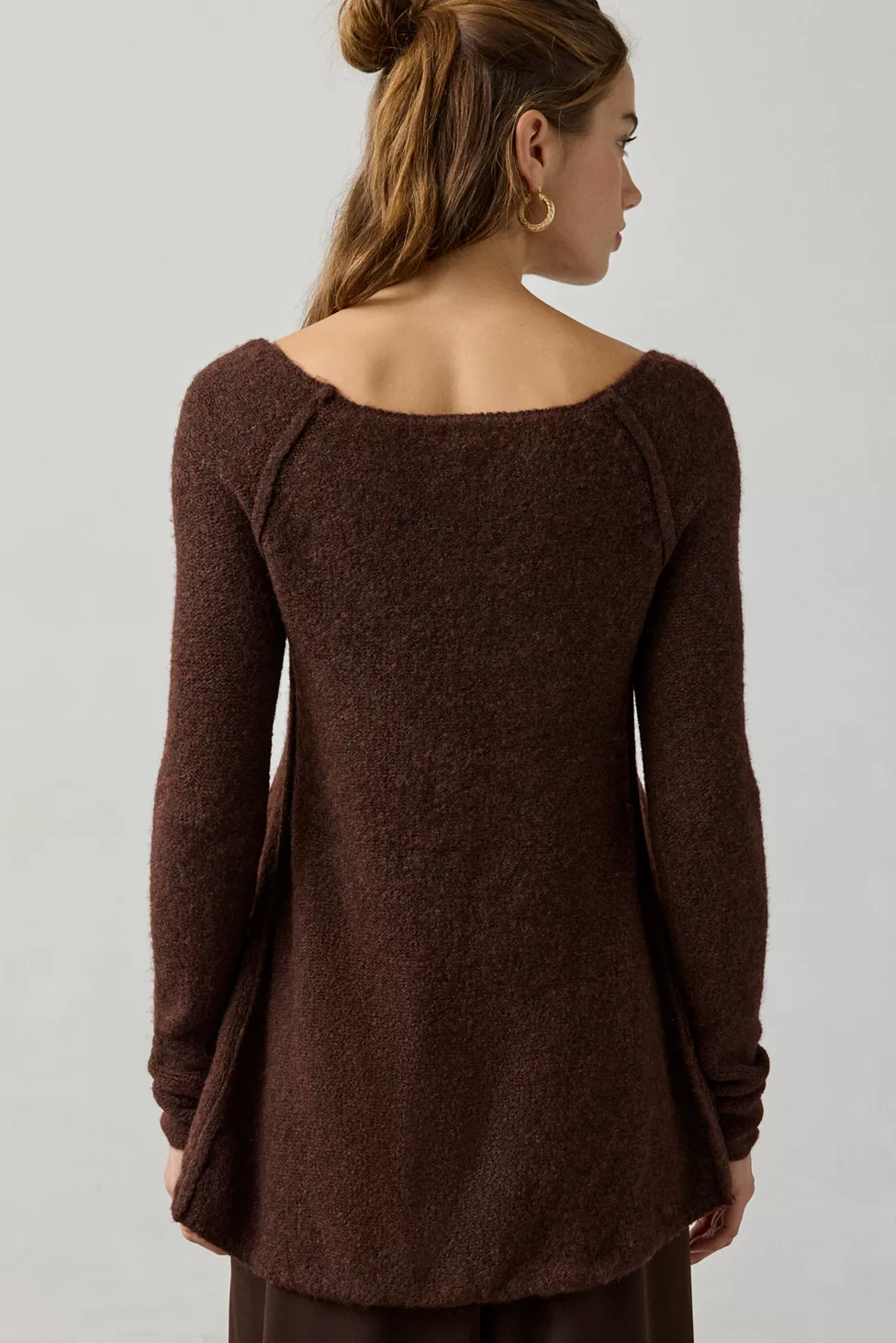 BDG Angel Boatneck Fit-And-Flare Tunic Sweater - Brown