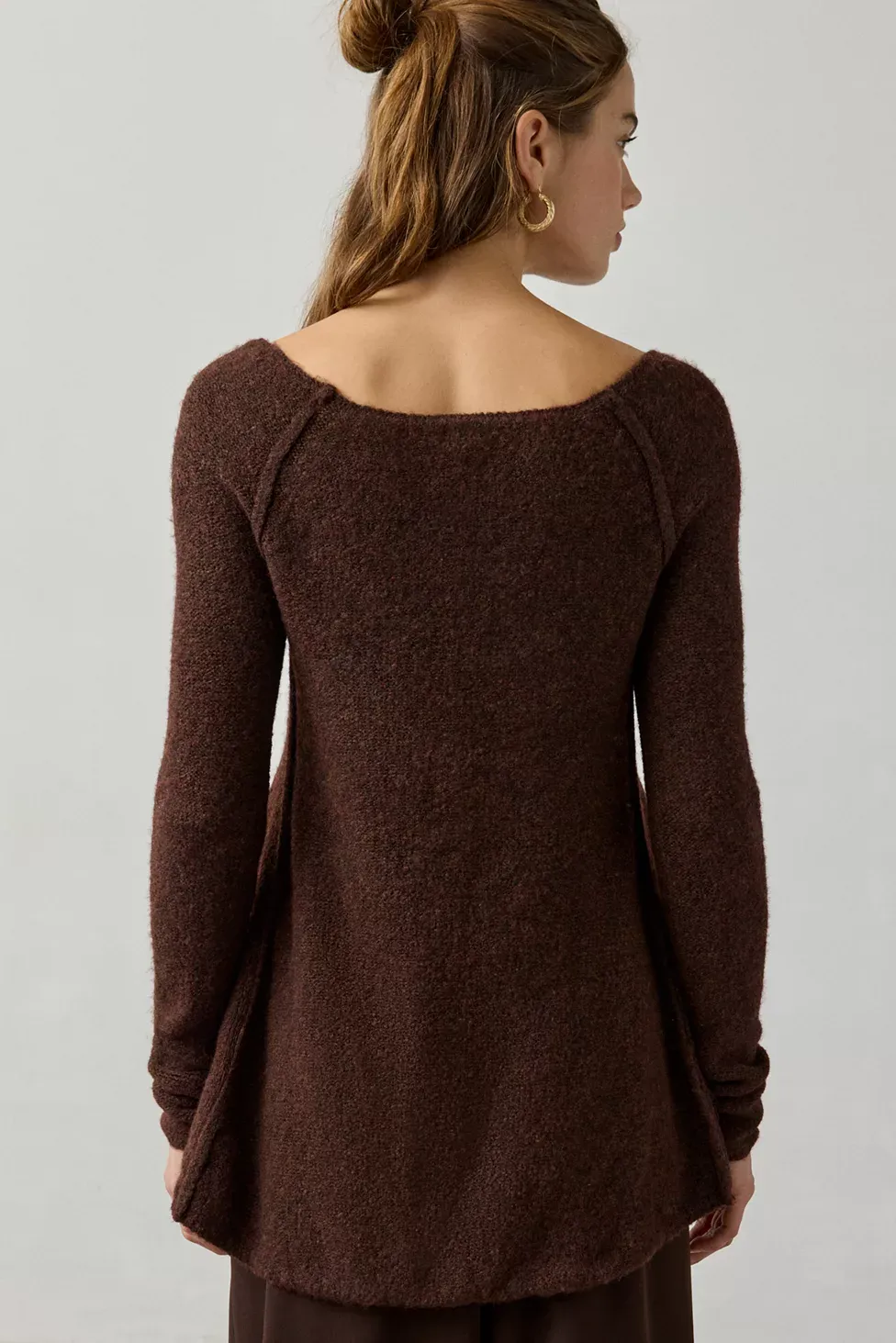 BDG Angel Boatneck Fit-And-Flare Tunic Sweater - Brown