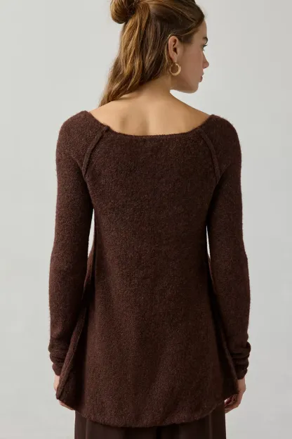 BDG Angel Boatneck Fit-And-Flare Tunic Sweater - Brown