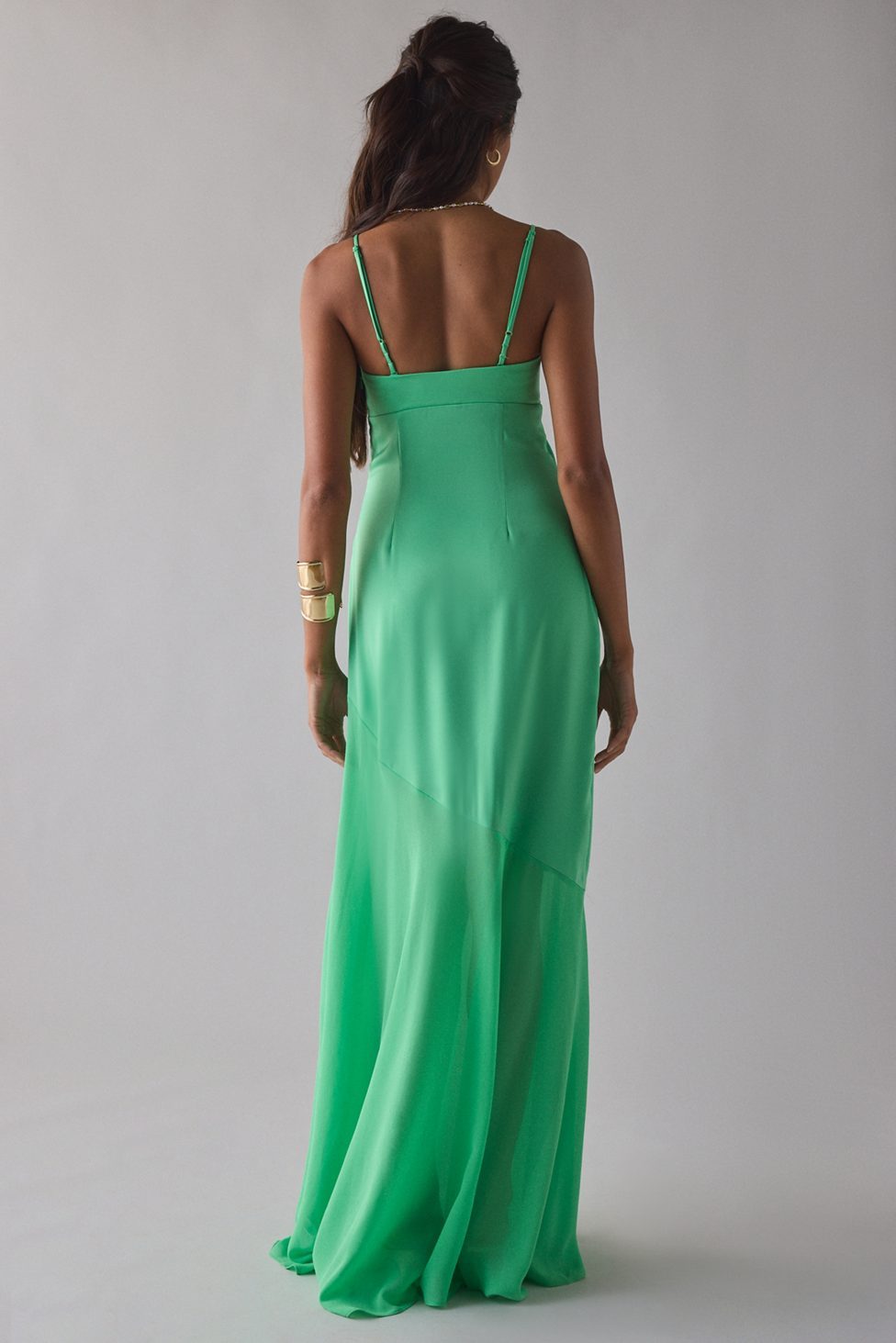 UO Sky High Sheer Illusion Asymmetric Maxi Dress - Light Green