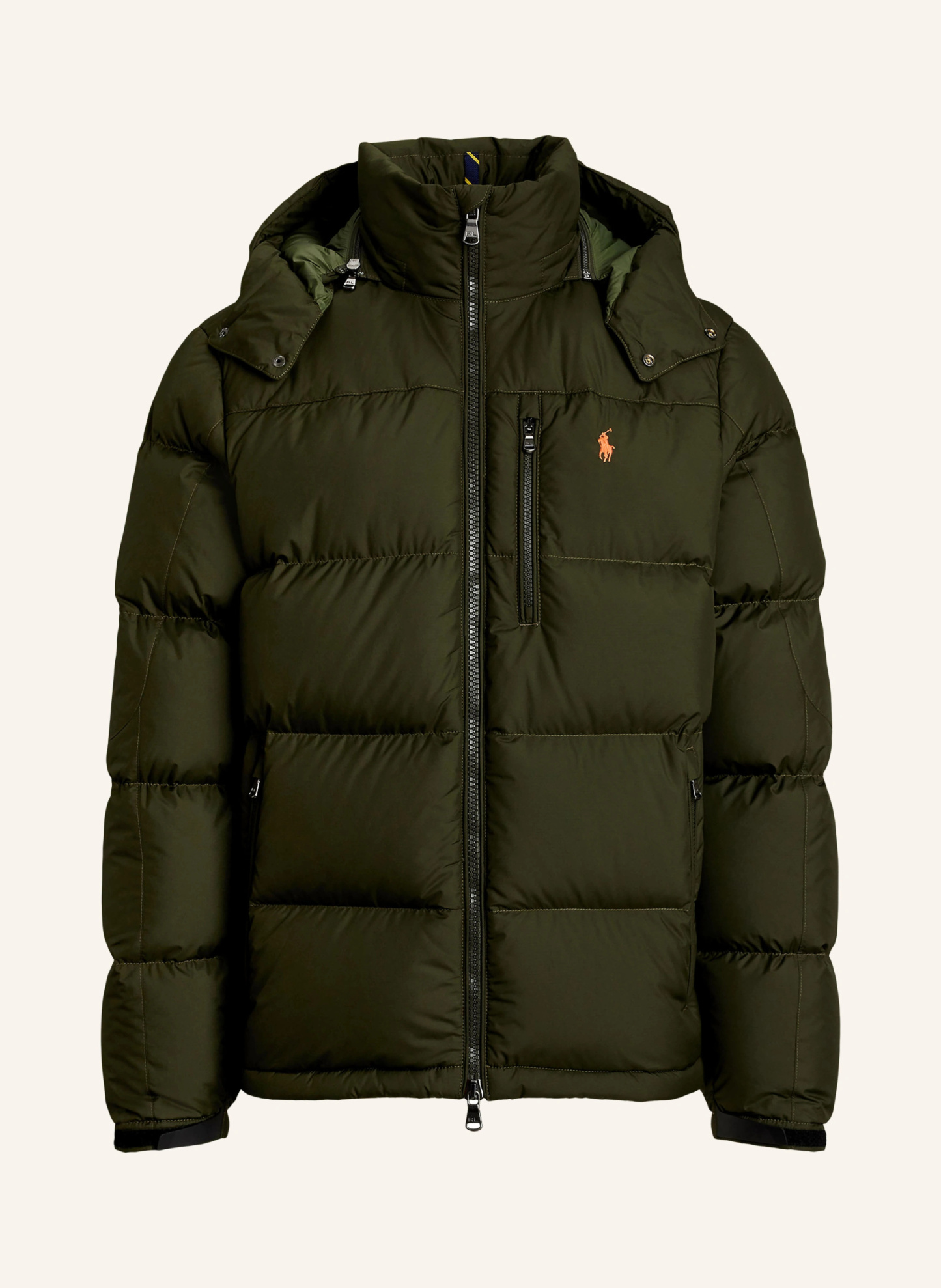 POLO RALPH LAUREN Daunenjacke GORHAM mit abnehmbarer Kapuze – OLIV / PLATIN / HELLORANGE