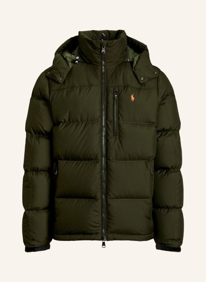 POLO RALPH LAUREN Daunenjacke GORHAM mit abnehmbarer Kapuze – OLIV / PLATIN / HELLORANGE
