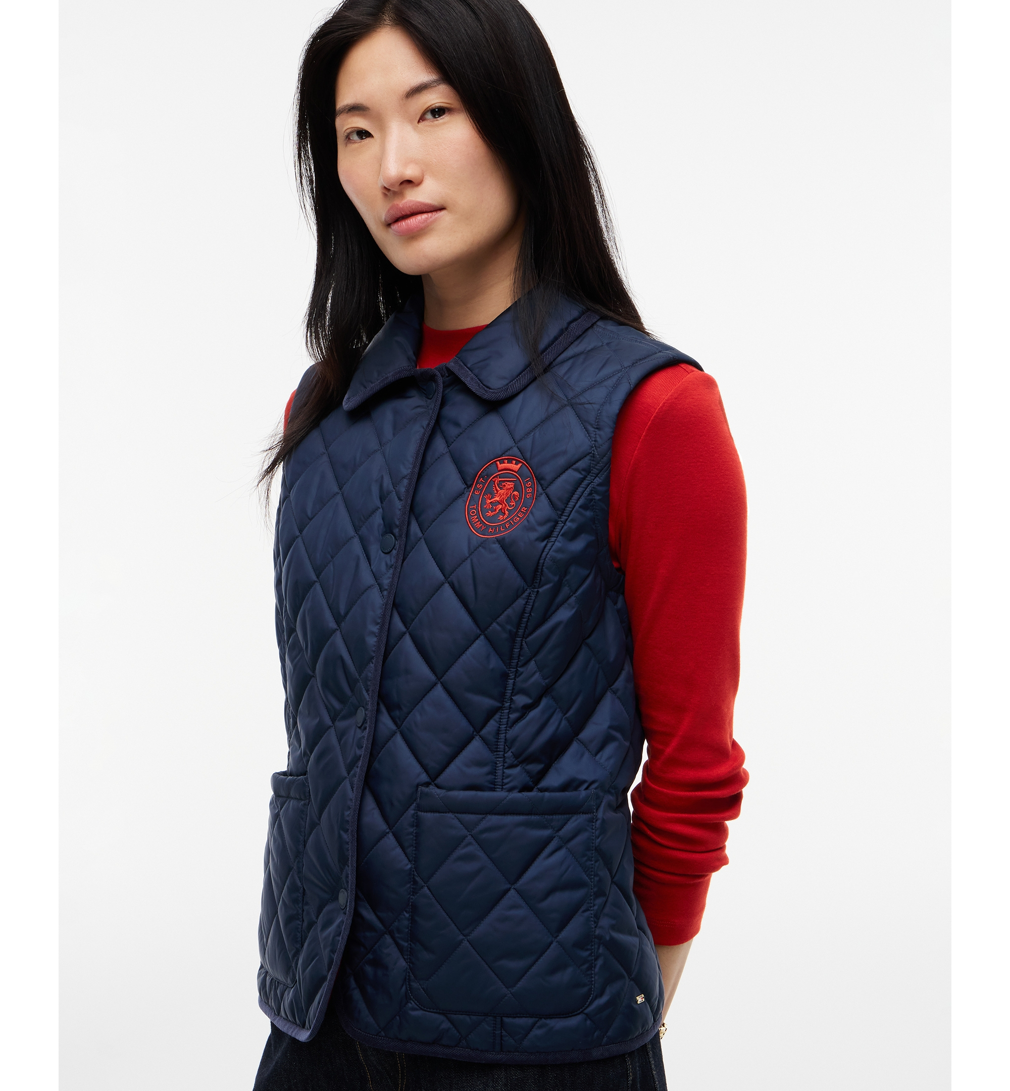 Tommy Hilfiger Women's Quilted Club Collar Vest - Dark Blue