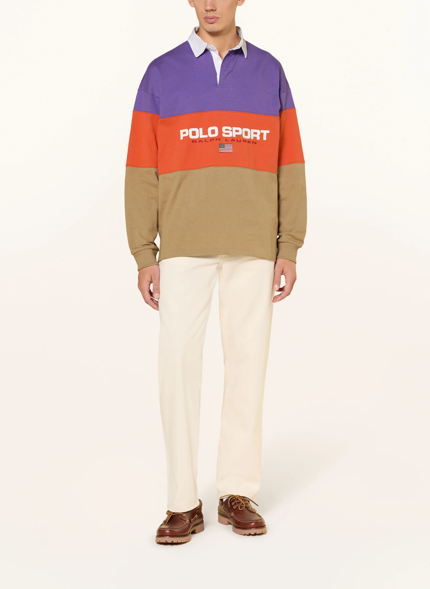 POLO RALPH LAUREN Rugbyshirt Big Fit – BEIGE / LILA / DUNKELORANGE