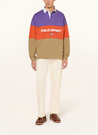 POLO RALPH LAUREN Rugbyshirt Big Fit – BEIGE / LILA / DUNKELORANGE