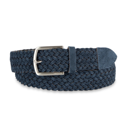 35MM Tommy Hilfiger Men's Suede Braided Silver-Tone Finish Belt - Navy