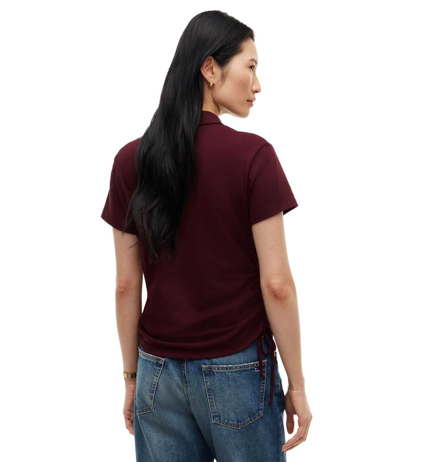 Tommy Hilfiger Women's Short-Sleeve Drawstring Polo Shirt - Deep Burgundy
