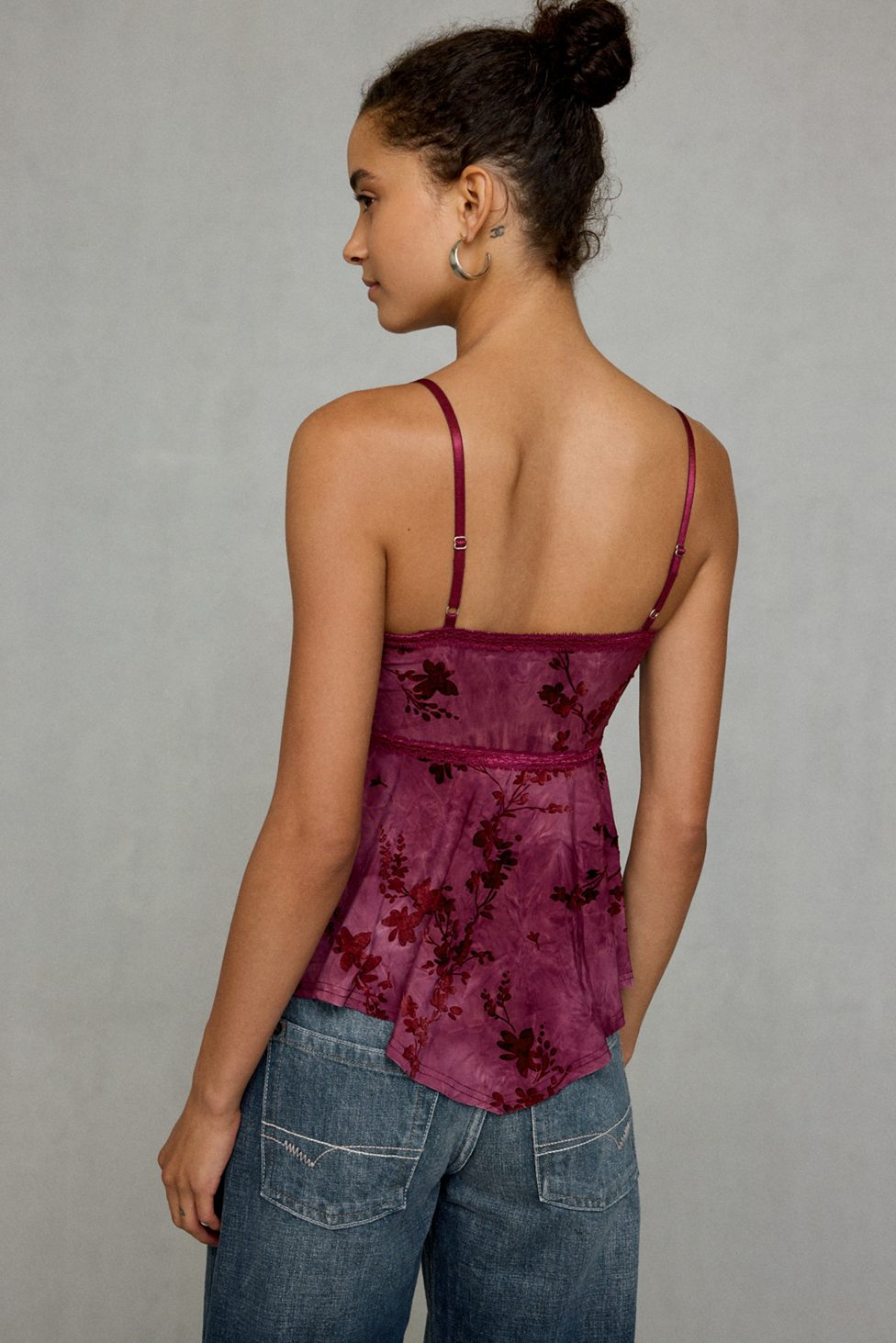 Kimchi Blue Celia Floral Burnout Lace Trim Babydoll Cami - Plum