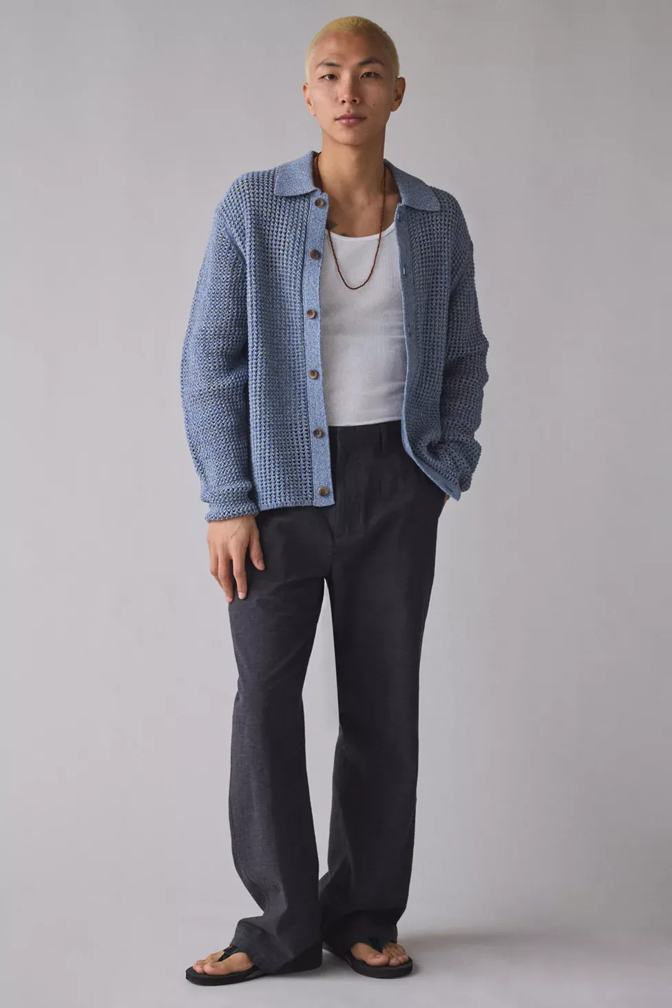 Les Deux Gerald Knitted Polo Cardigan - Dark Denim Blue