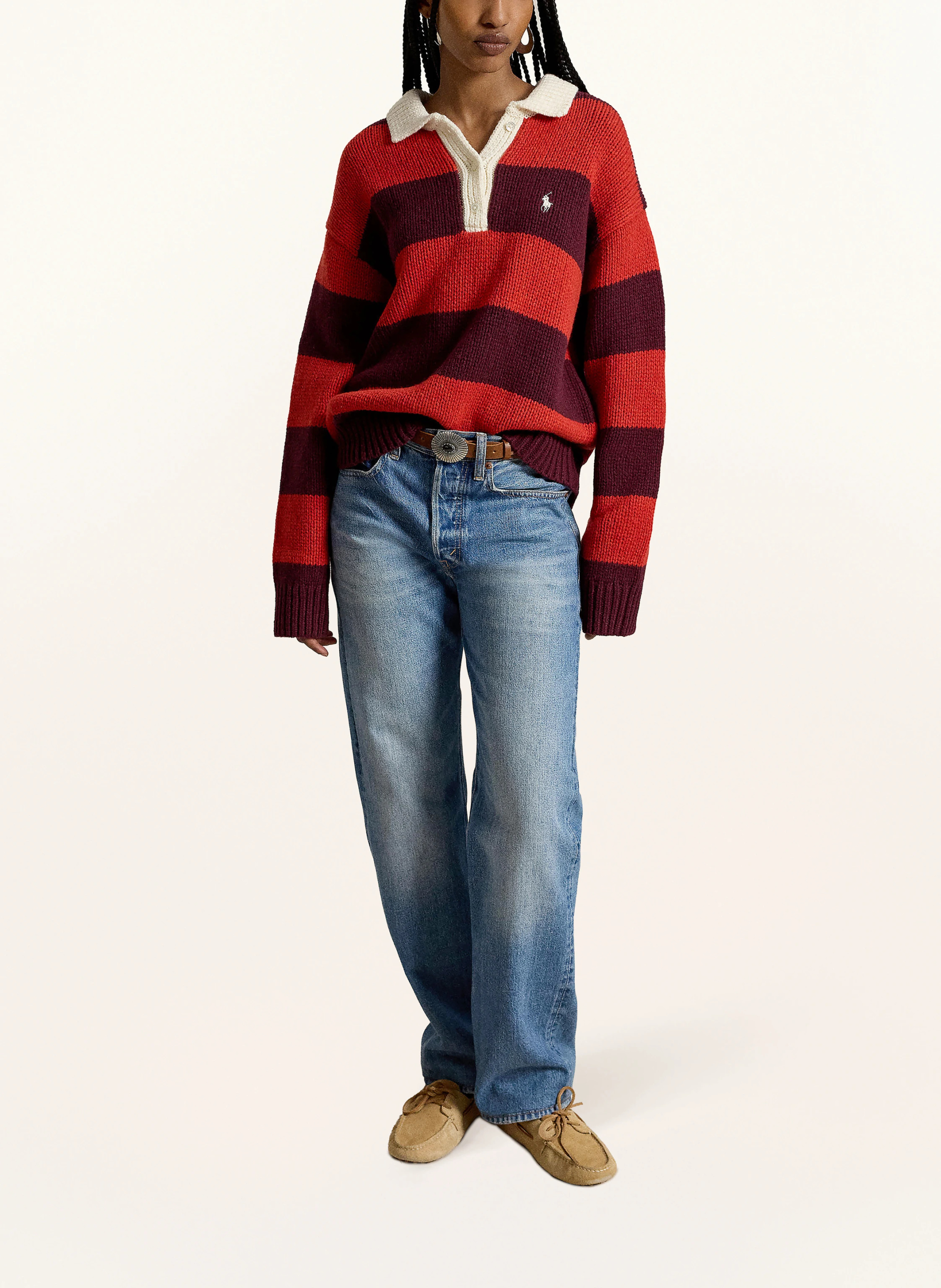 POLO RALPH LAUREN Strick-Poloshirt – ROT / ECRU / DUNKELLILA