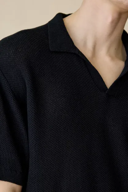 UO Skylor Popover Polo Collar Sweater - Black