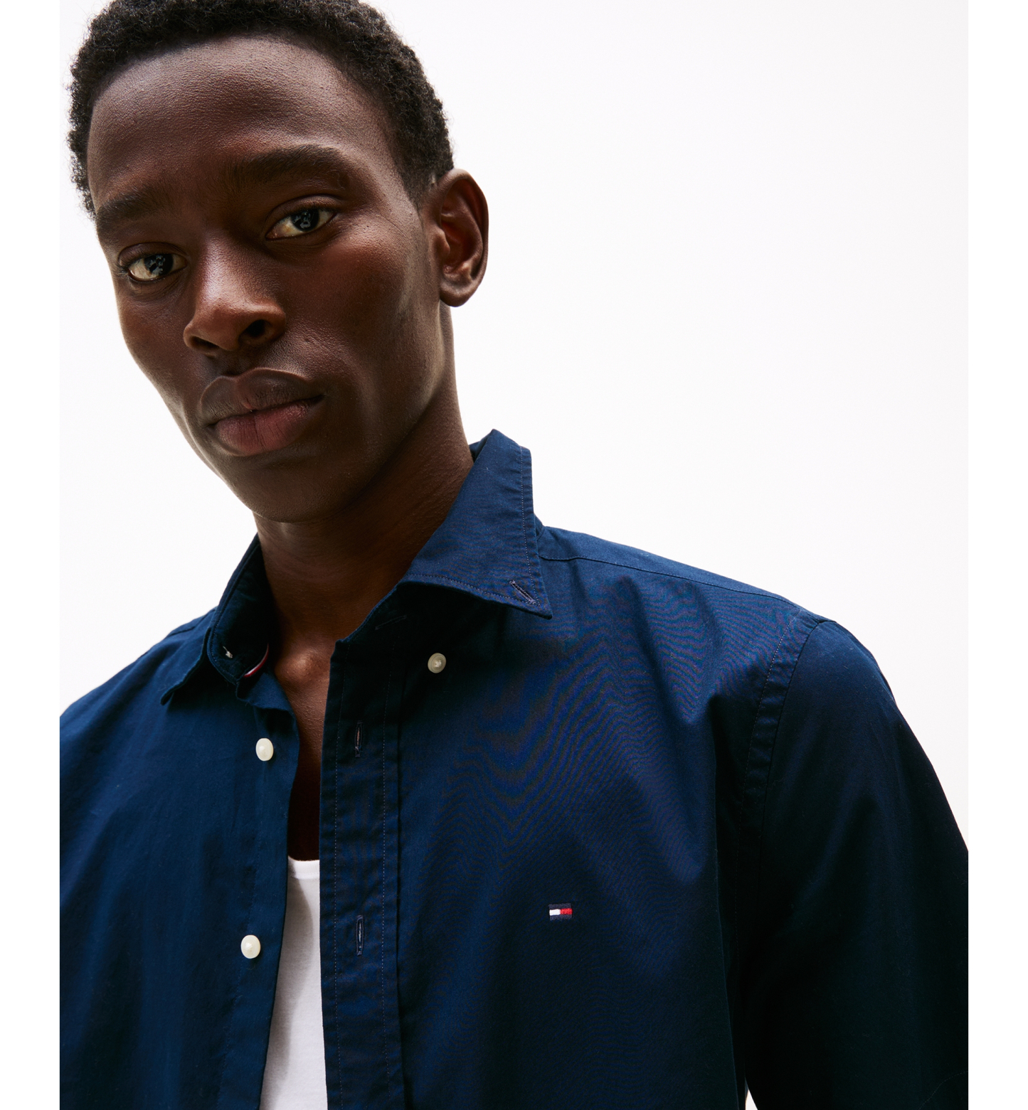 Tommy Hilfiger Men's Short Sleeve Flex Poplin Regular Fit Shirt - Desert Sky