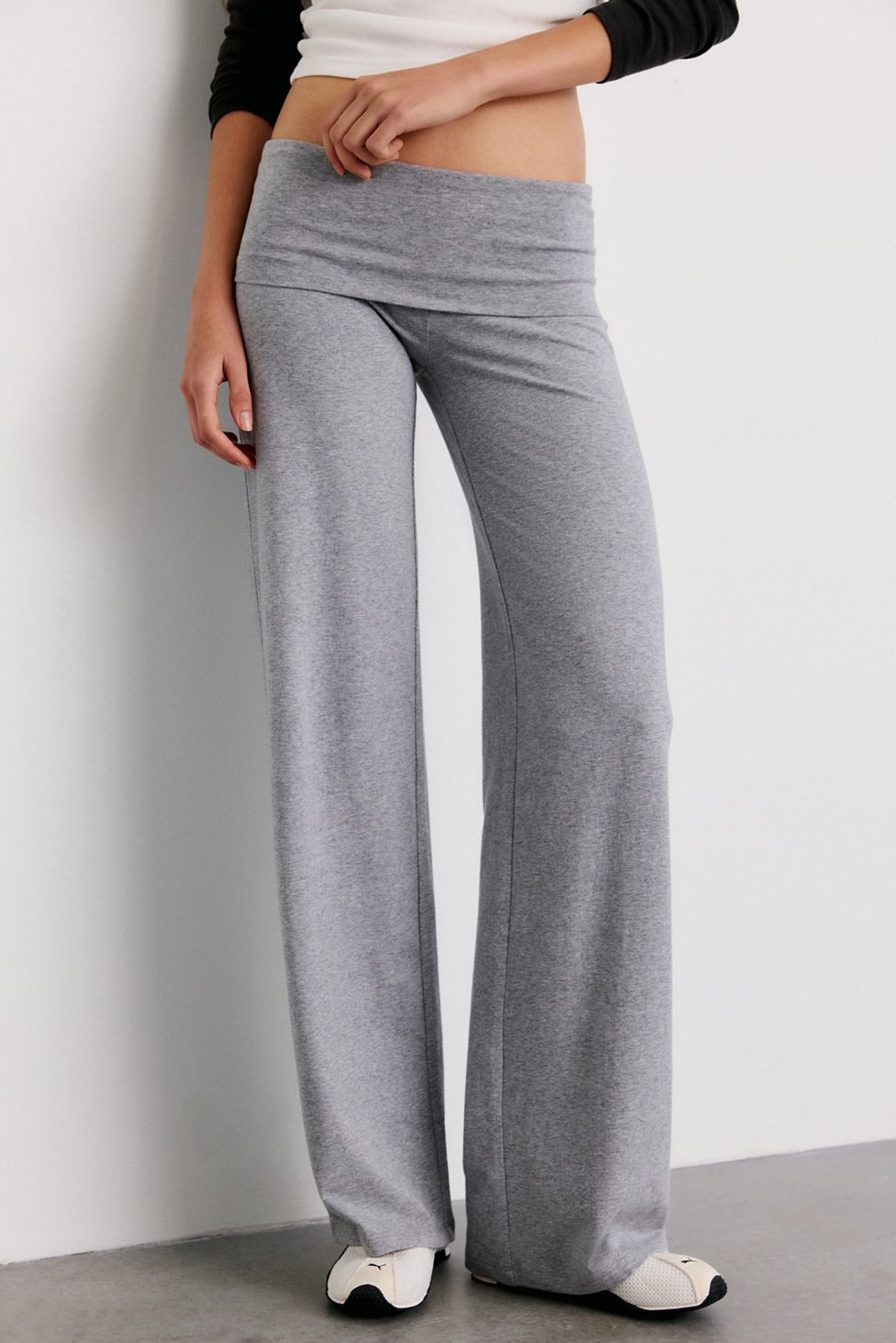 Out From Under Bec Foldover Wide Leg Pants - Heather Grey