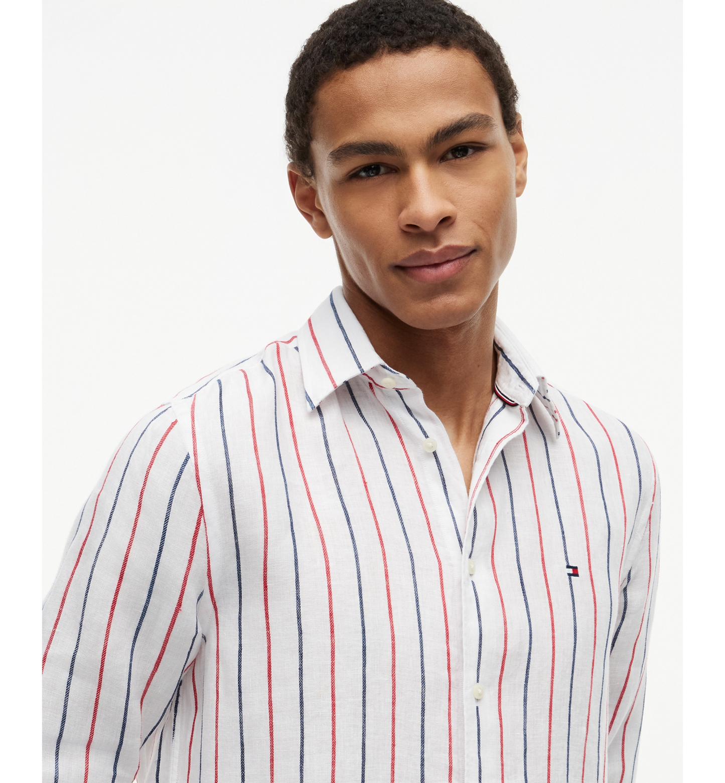 Tommy Hilfiger Men's Linen Textured Stripe Shirt - Medium Red / Stripe