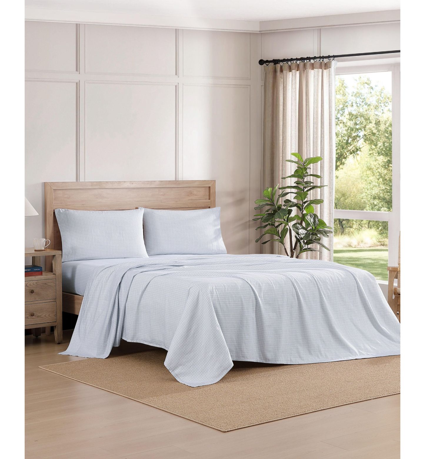 Tommy Hilfiger Printed 200-Thread Count Cotton Percale Sheet Set - New England Plaid Blue