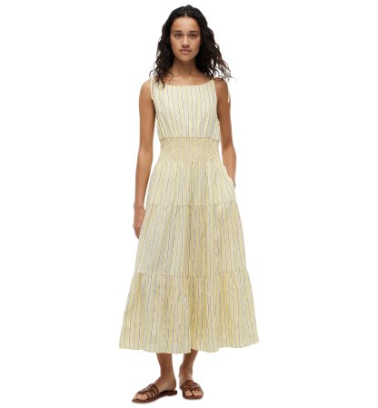 Tommy Hilfiger Women's Smocked Tie-Detail Sleeveless Midi Dress - Licorice Stripe Citronella