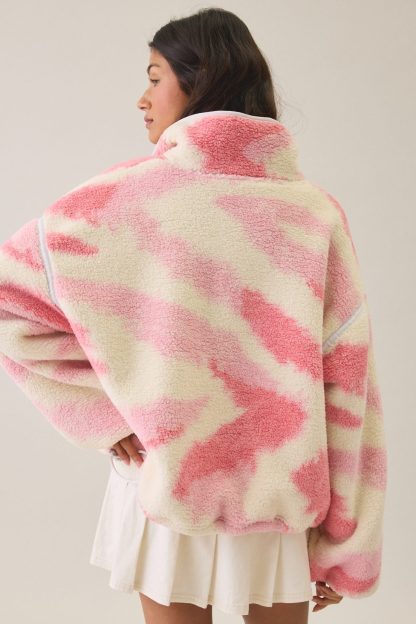 Out From Under Pretty Plush Fleece Quarter Zip Pullover - Pink Tiger