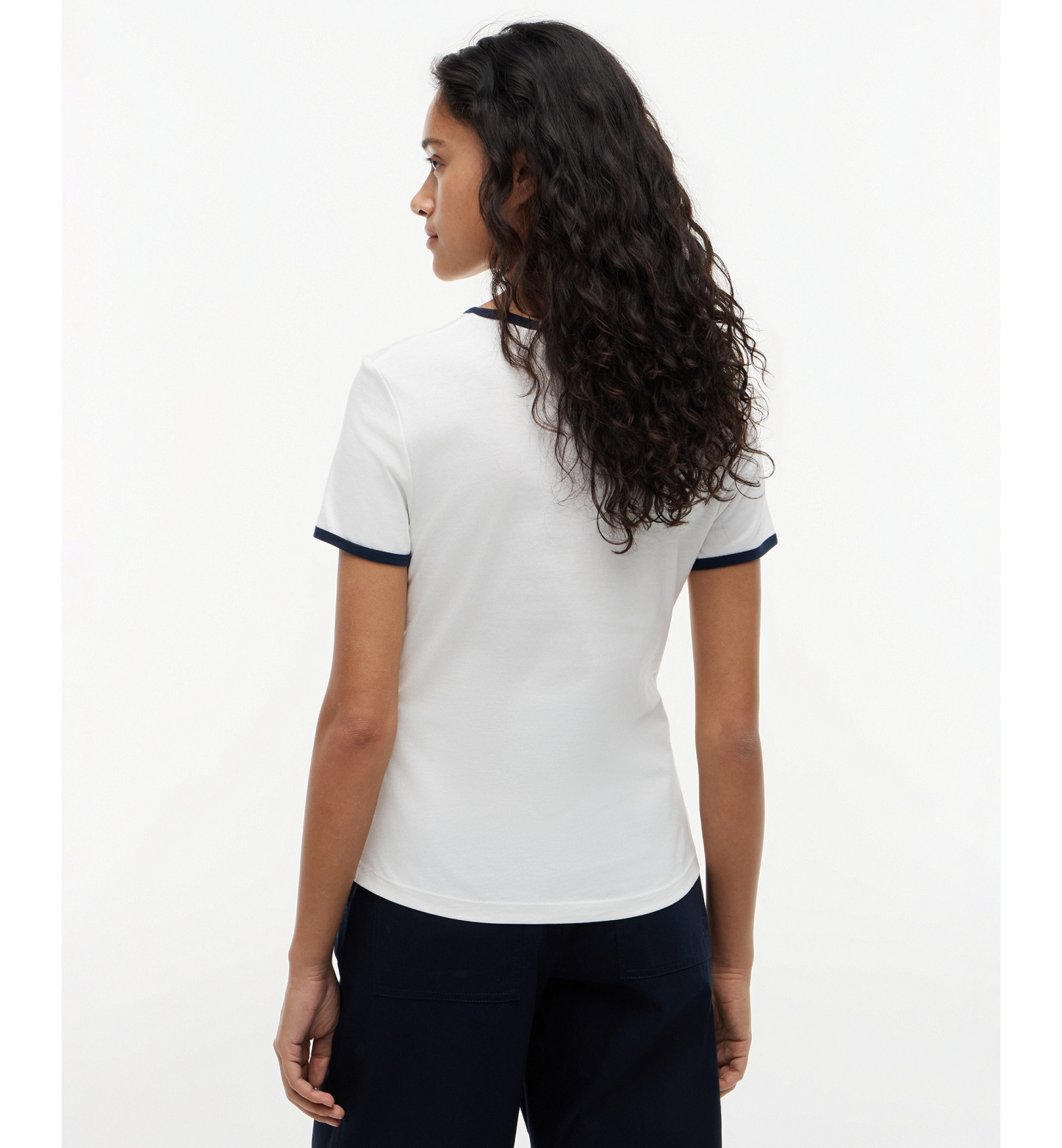 Tommy Hilfiger Women's Crewneck Ringer Trim Cotton T-Shirt - Ecru