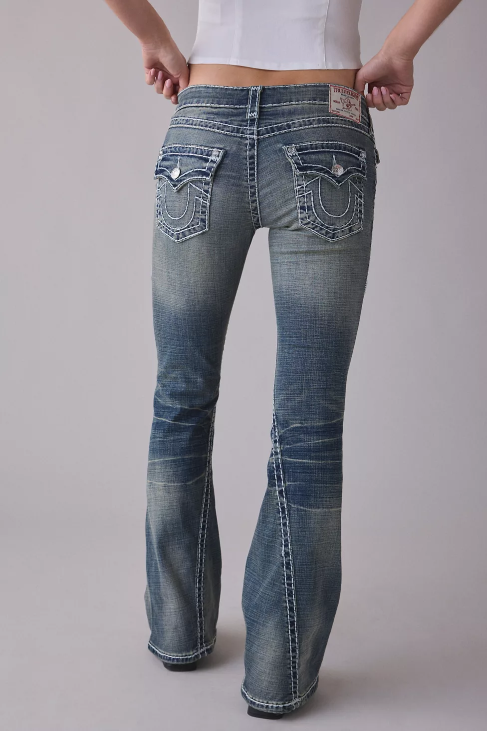 True Religion Joey Dandelion Fade Super-T Flap Low-Rise Flare Jeans - Dandelion Fade