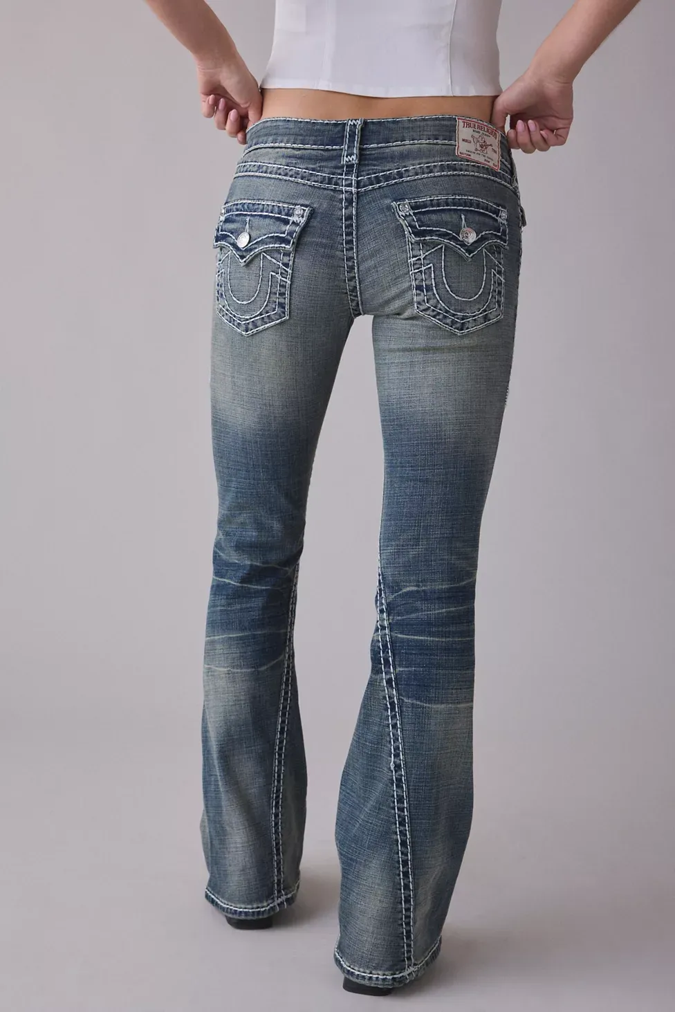 True Religion Joey Dandelion Fade Super-T Flap Low-Rise Flare Jeans - Dandelion Fade