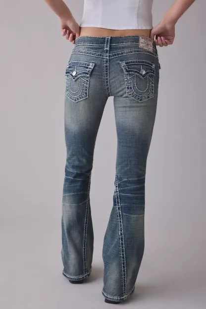 True Religion Joey Dandelion Fade Super-T Flap Low-Rise Flare Jeans - Dandelion Fade