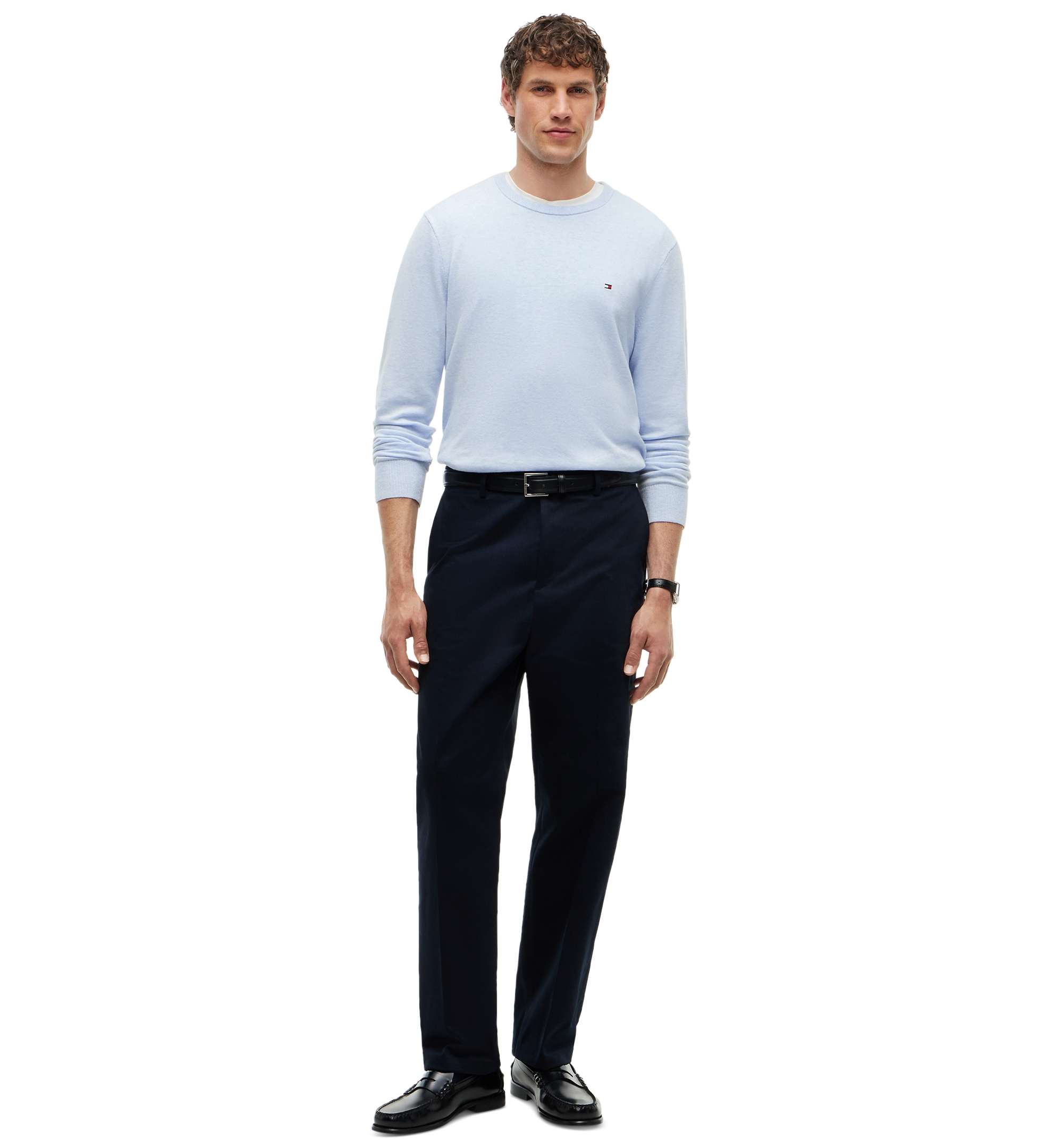 Tommy Hilfiger Men's Essential Cotton Crewneck Sweater - Sky Blue Heather