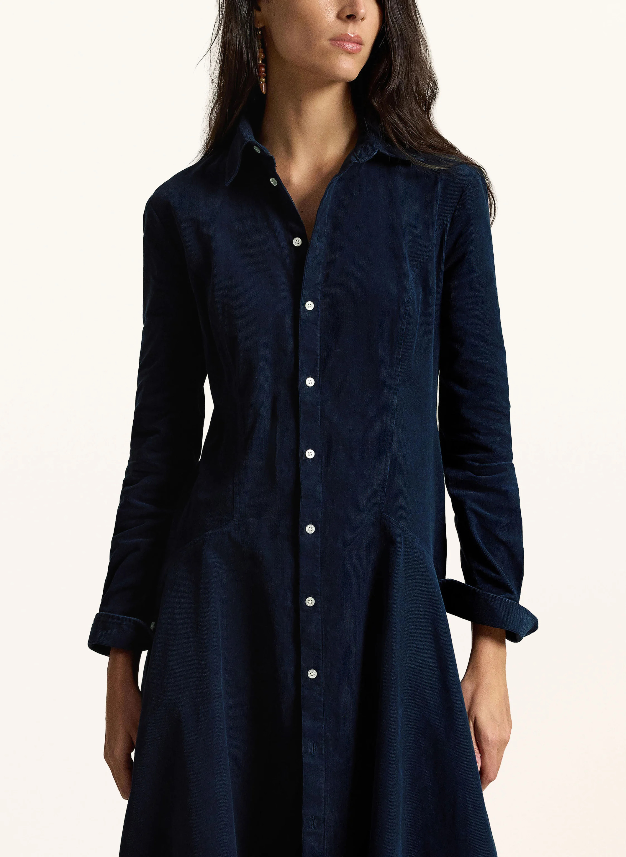 POLO RALPH LAUREN Hemdblusenkleid aus Cord – DUNKELBLAU