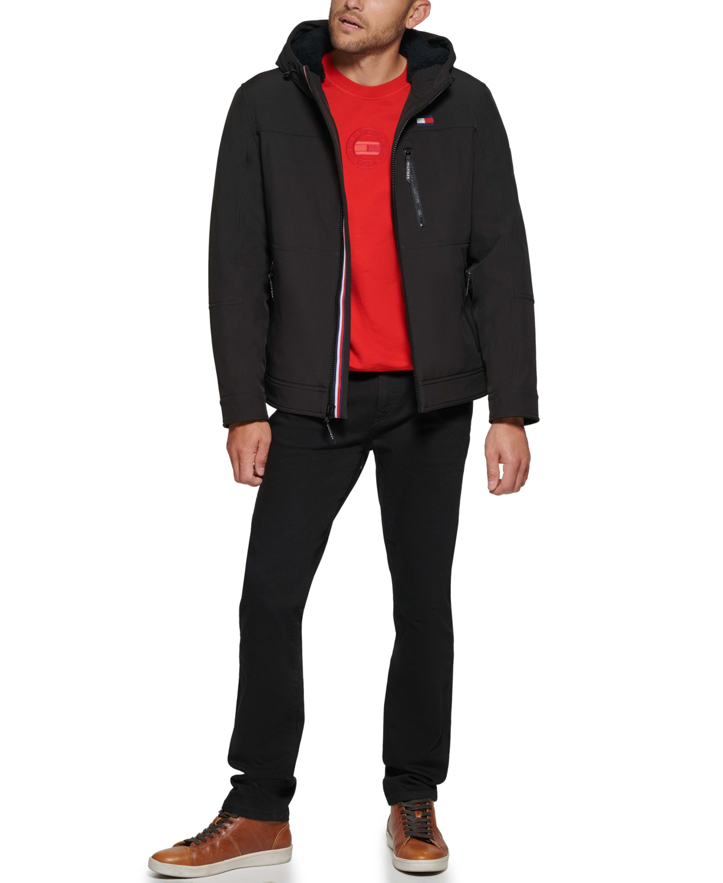 Tommy Hilfiger Men's Sherpa-Lined Softshell Hooded Jacket - Black