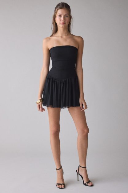UO Modern Mesh Basque Waist Strapless Mini Dress - Black