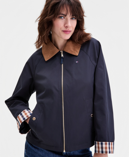 Tommy Hilfiger Women's Corduroy-Collar Barn Jacket - DARK NAVY