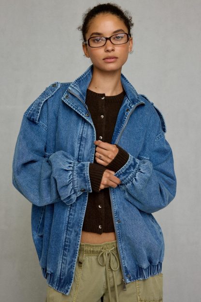Azalea Wang UO Exclusive Narelle Oversized Denim Bomber Jacket - Indigo