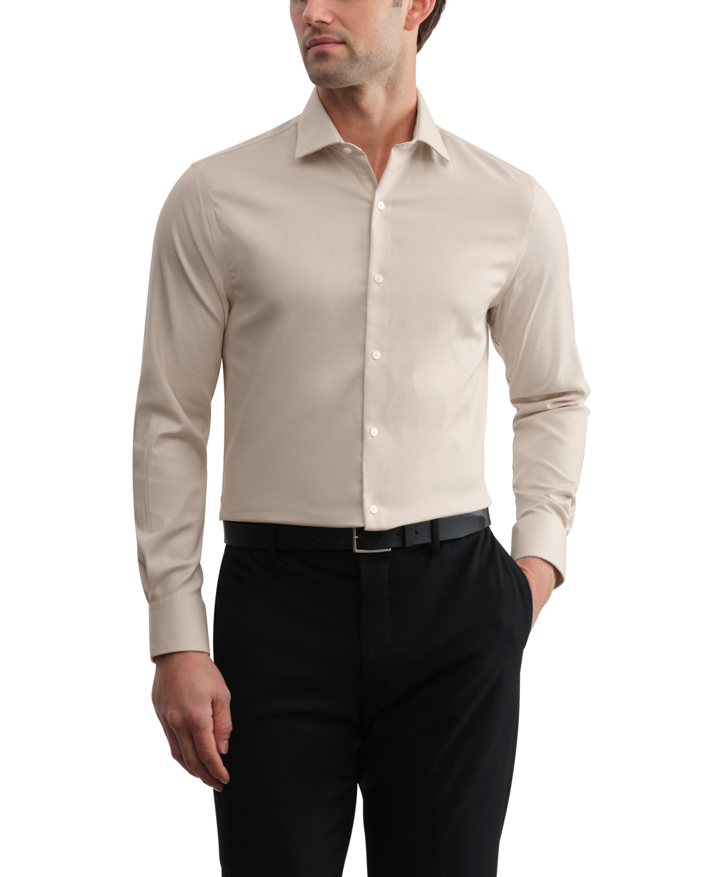 Tommy Hilfiger Men's TH Flex Twill Slim-Fit Dress Shirt - Khaki