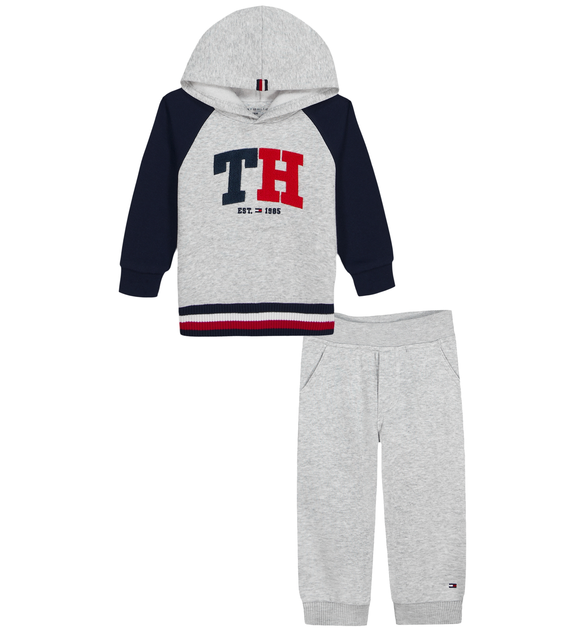 Tommy Hilfiger Baby Boys' Color-Blocked Logo Hoodie and Jogger Pants, 2-Piece Set - Gray Heather/Navy