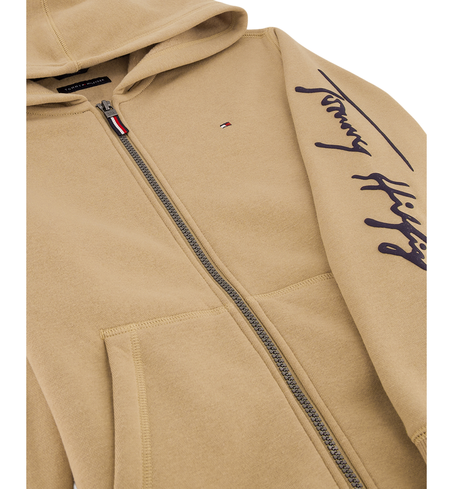 Tommy Hilfiger Boys' 8-20 Signature Full Zip Kangaroo-Pocket Cotton-Polyester Blend Zip Hoodie - Incense