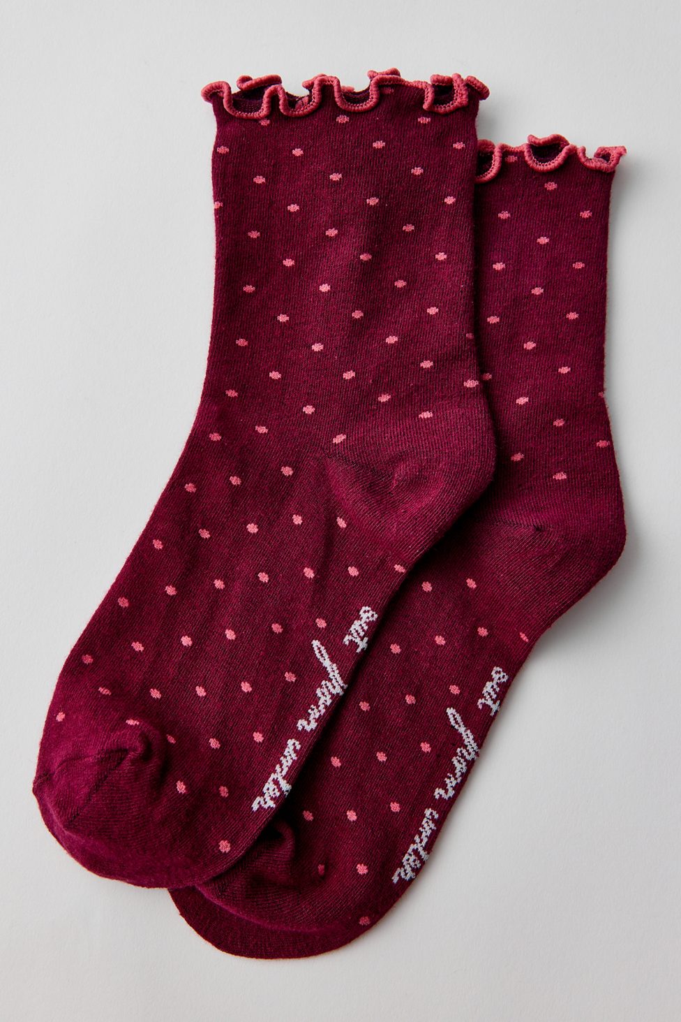 Out From Under Lettuce-Edge Polka Dot Socks - Wine + Pink Polka Dot