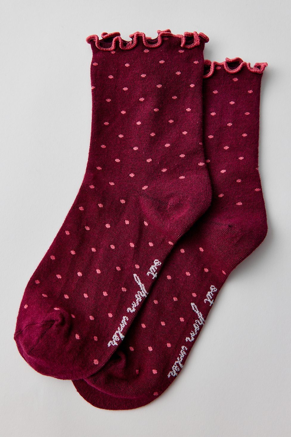 Out From Under Lettuce-Edge Polka Dot Socks - Wine + Pink Polka Dot