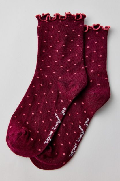 Out From Under Lettuce-Edge Polka Dot Socks - Wine + Pink Polka Dot