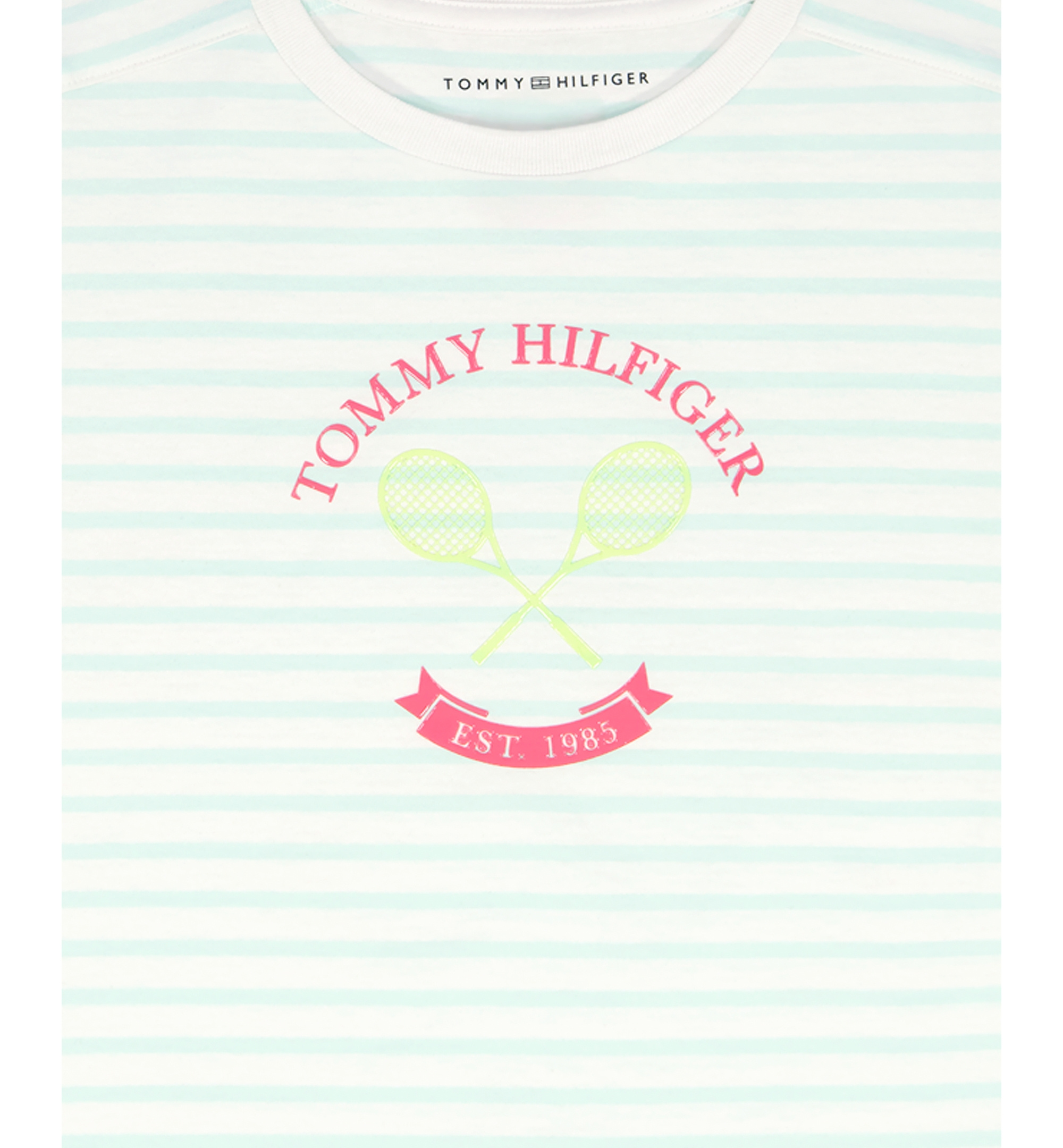 Tommy Hilfiger Girls' 7-16 Round Neck Stripe T-Shirt - Aqua