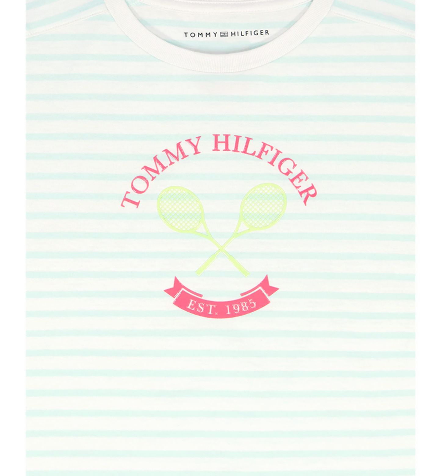 Tommy Hilfiger Girls' 7-16 Round Neck Stripe T-Shirt - Aqua