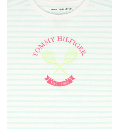 Tommy Hilfiger Girls' 7-16 Round Neck Stripe T-Shirt - Aqua