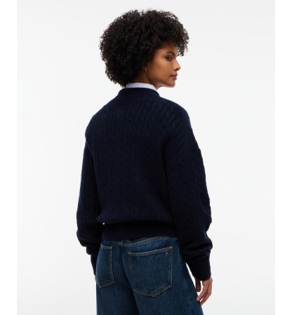 Tommy Hilfiger Women's Cable-Knit Crewneck Embroidered Crest Sweater - Dark Blue