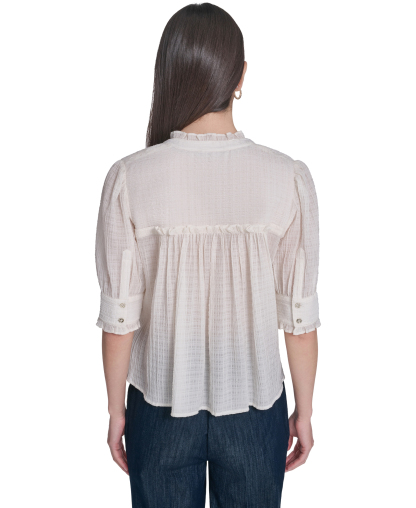 Tommy Hilfiger Women's Puff-Sleeve Button-Front Top - Ivory