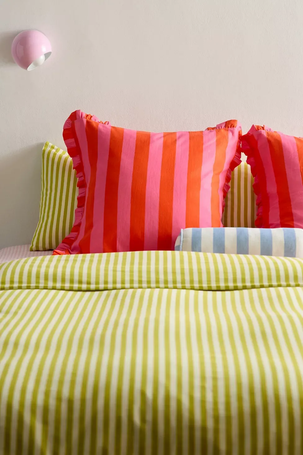 Striped Ruffle Euro Sham - Pink