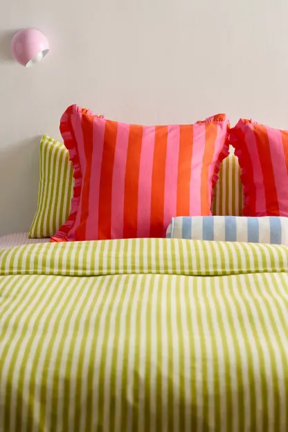 Striped Ruffle Euro Sham - Pink