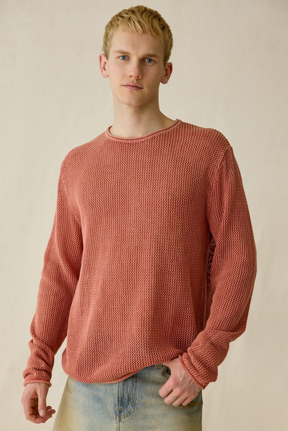 UO Mason Mesh Crew Neck Sweater - Orange