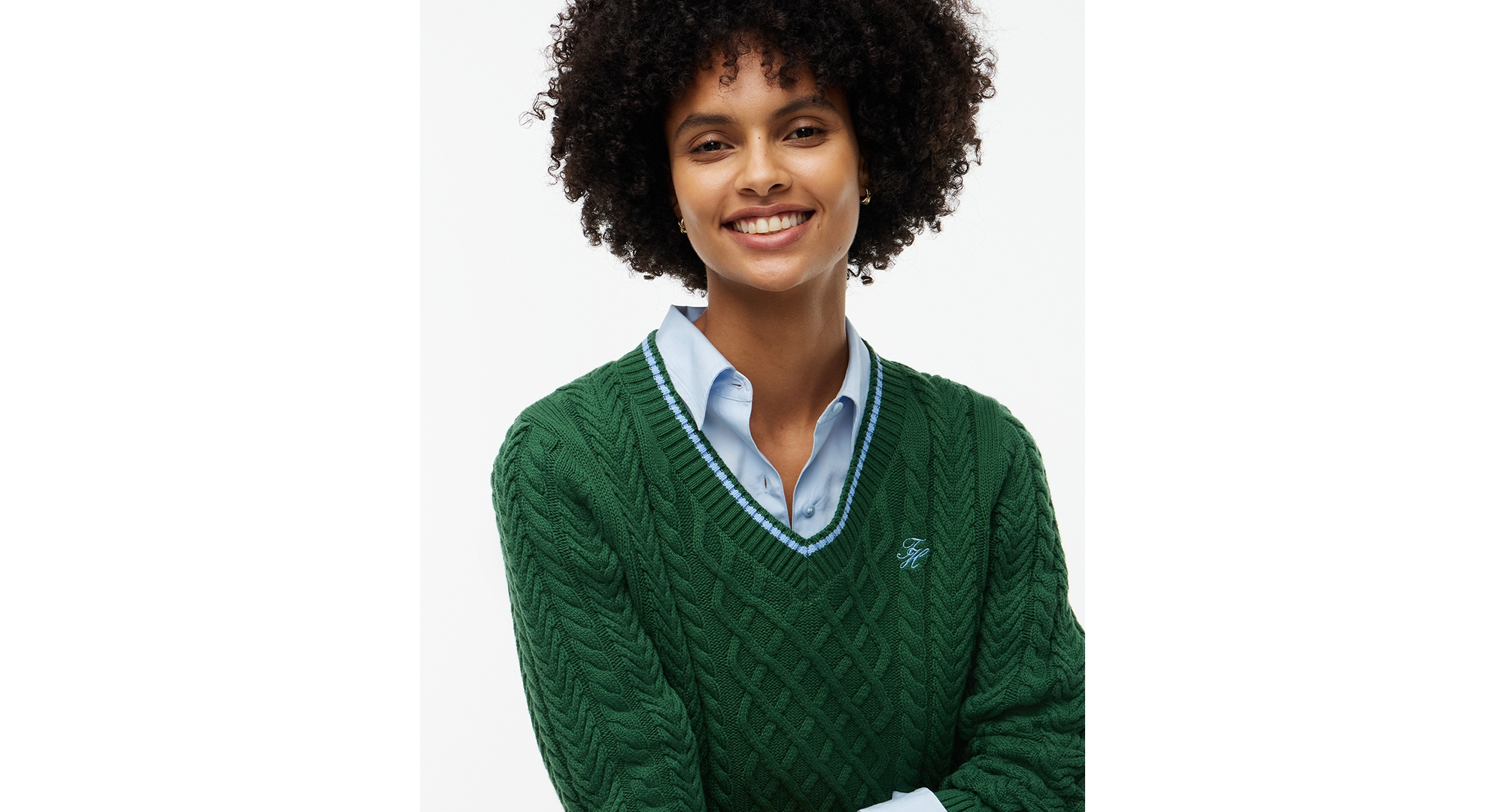 Tommy Hilfiger Women's Cable-Knit V-Neck Sweater - Deep Evergreen