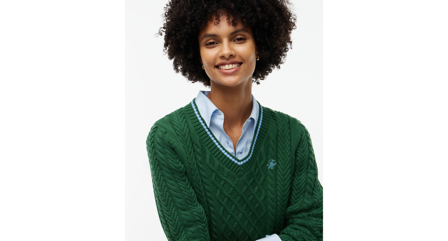 Tommy Hilfiger Women's Cable-Knit V-Neck Sweater - Deep Evergreen