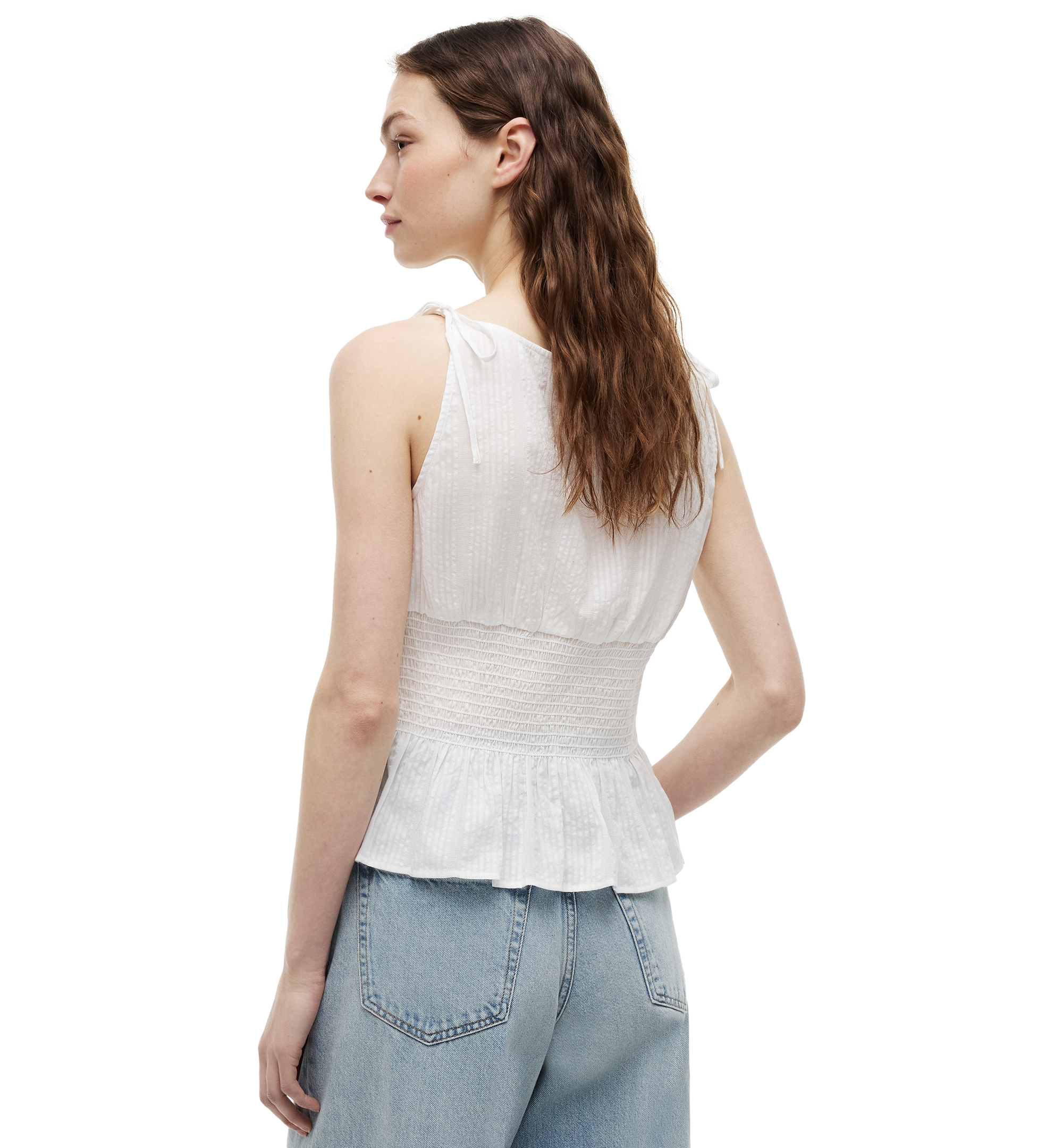 Tommy Hilfiger Women's Smocked Shoulder-Tie Top - Ecru