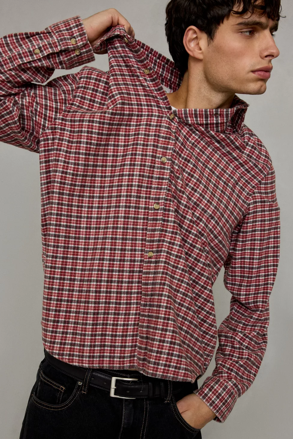BDG Baggy Flannel Long Sleeve Shirt - Red